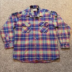 Vintage 100% Cotton Plaid Flannel, Size Large